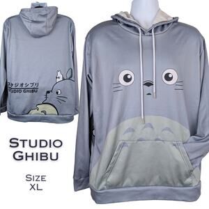 Studio Ghibu Mens Hoodie XL Blue Green Totoro Graphic Pullover Anime Kawaii